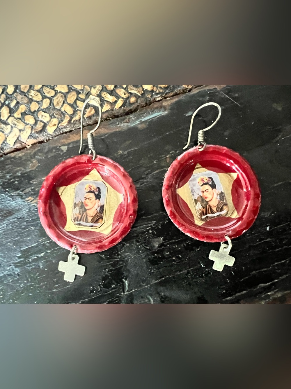Frida Khalo Dangle Bottle Cap Earings
